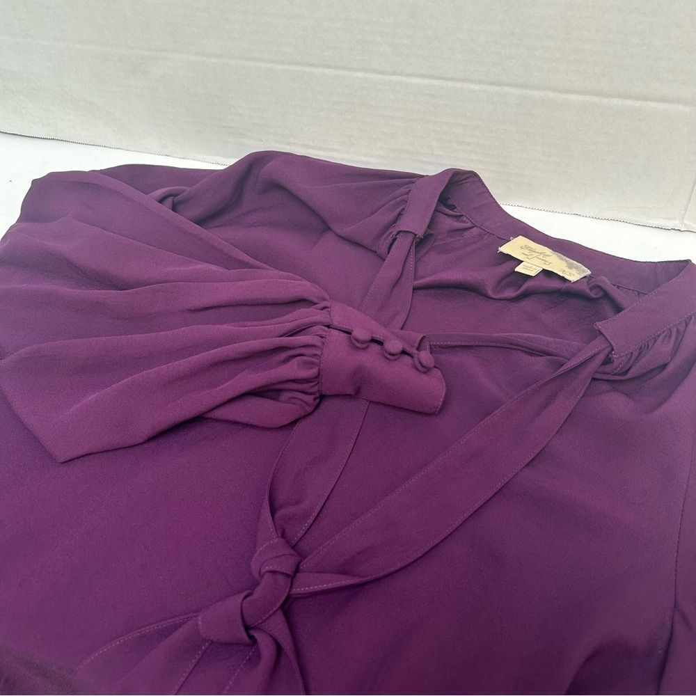 Elizabeth and James Purple Maroon Long Sleeved Blouse Tie at Neck size XS
